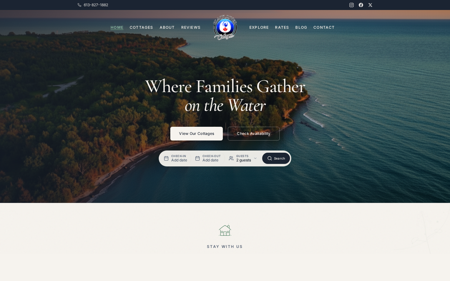 Black River Cottages live direct-booking website — Northern Wisconsin river-country cottage brand