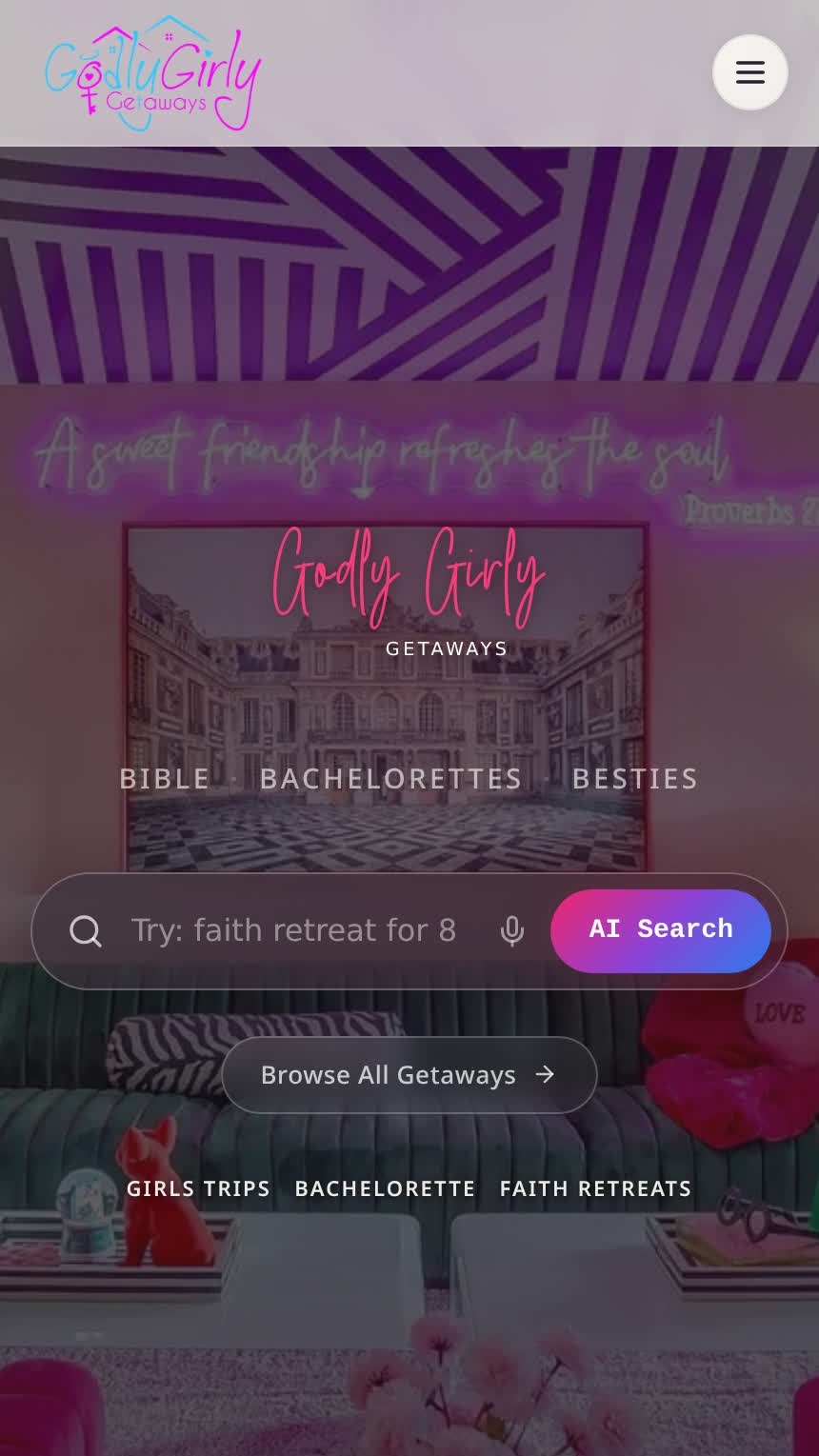 Godly Girly Getaways live mobile booking experience