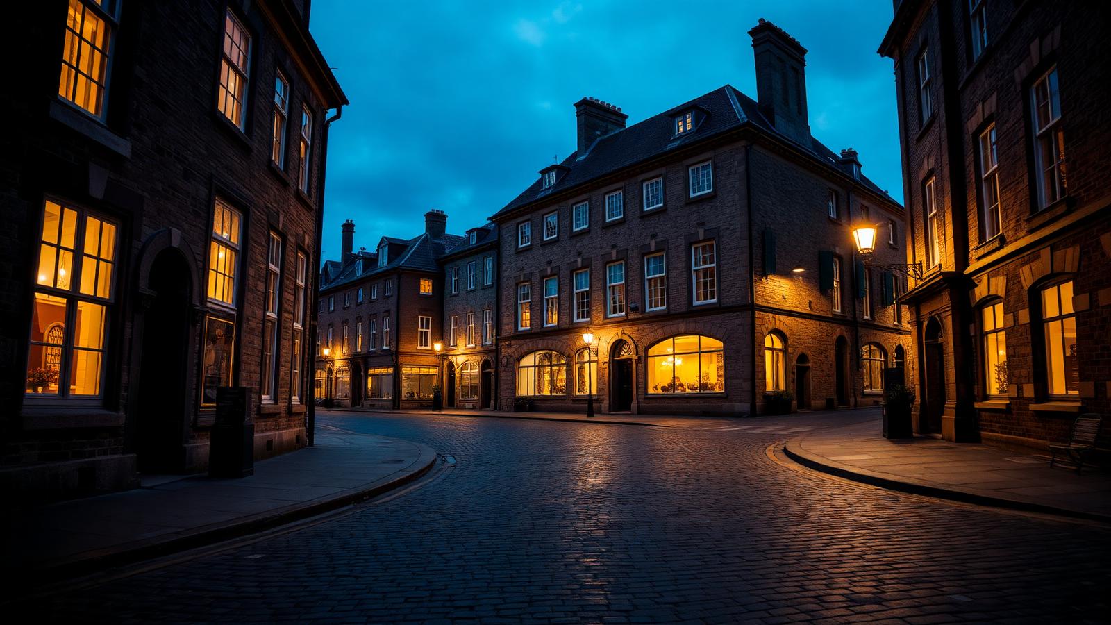Quiet historic university town street at dusk with warm glowing windows — the kind of under-the-radar recurring-demand market that outperforms crowded tourist locations.