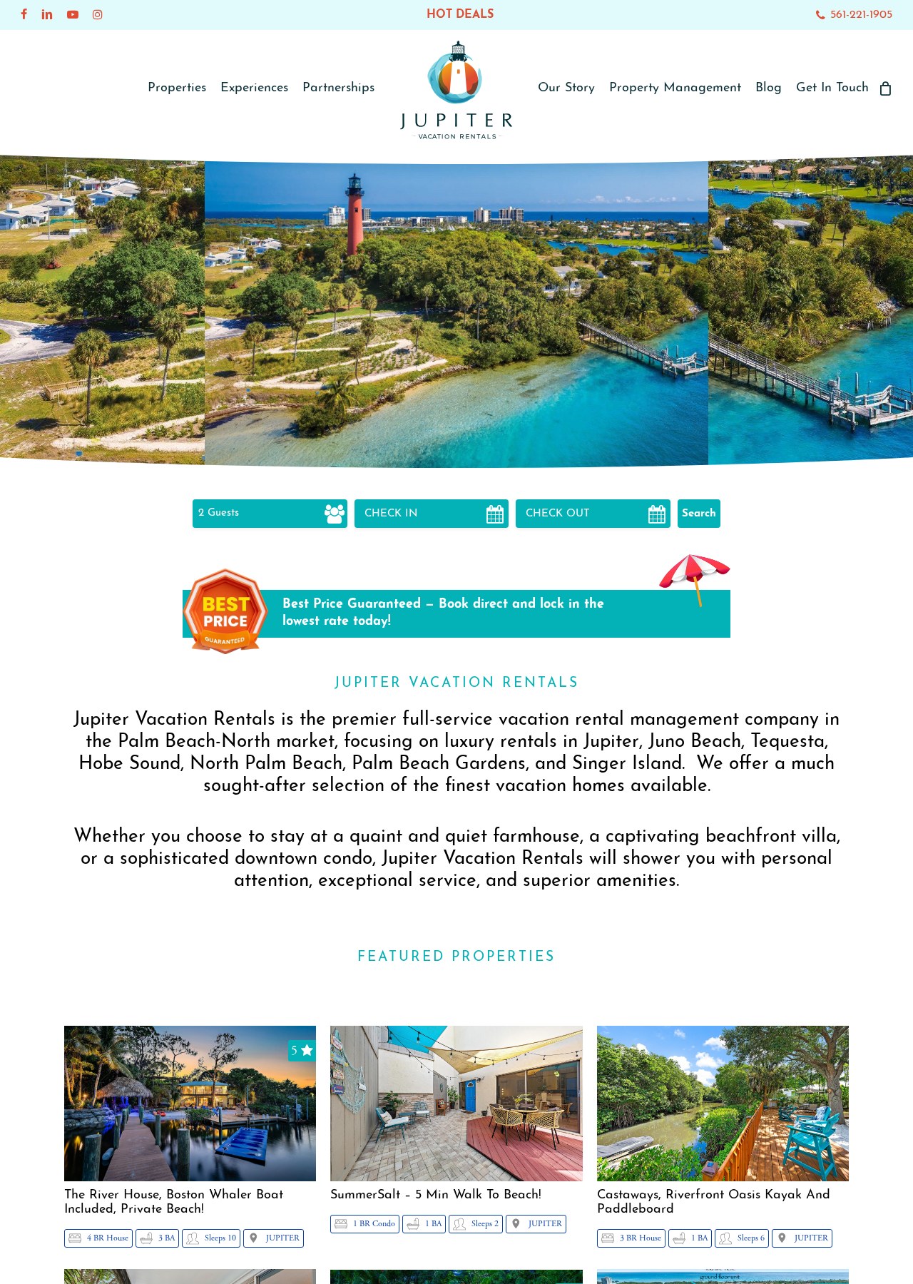 Jupiter Vacation Rentals home page — jupitervacationrentals.com