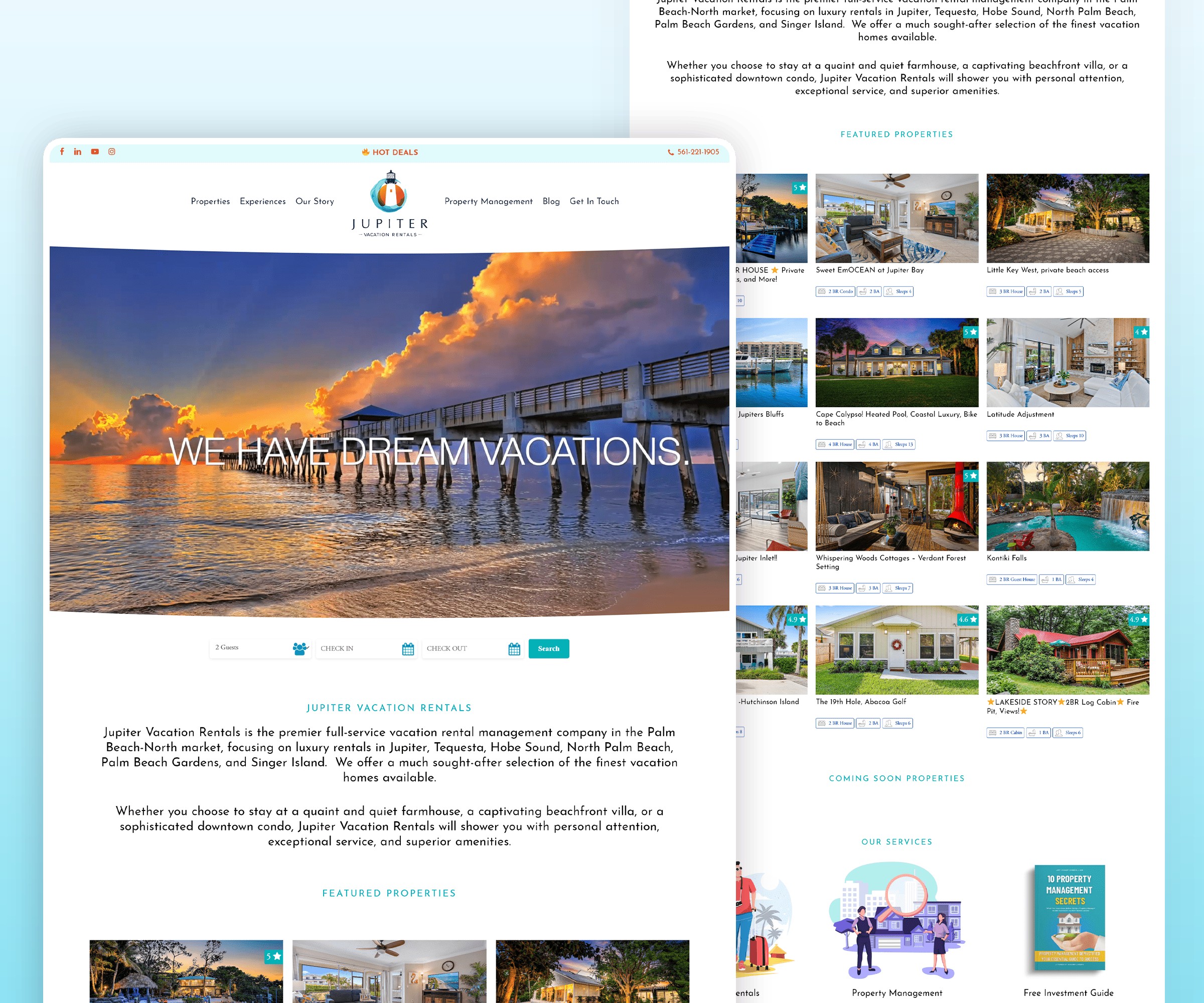 Jupiter Vacation Rentals vacation rental management website by Villa Marketers
