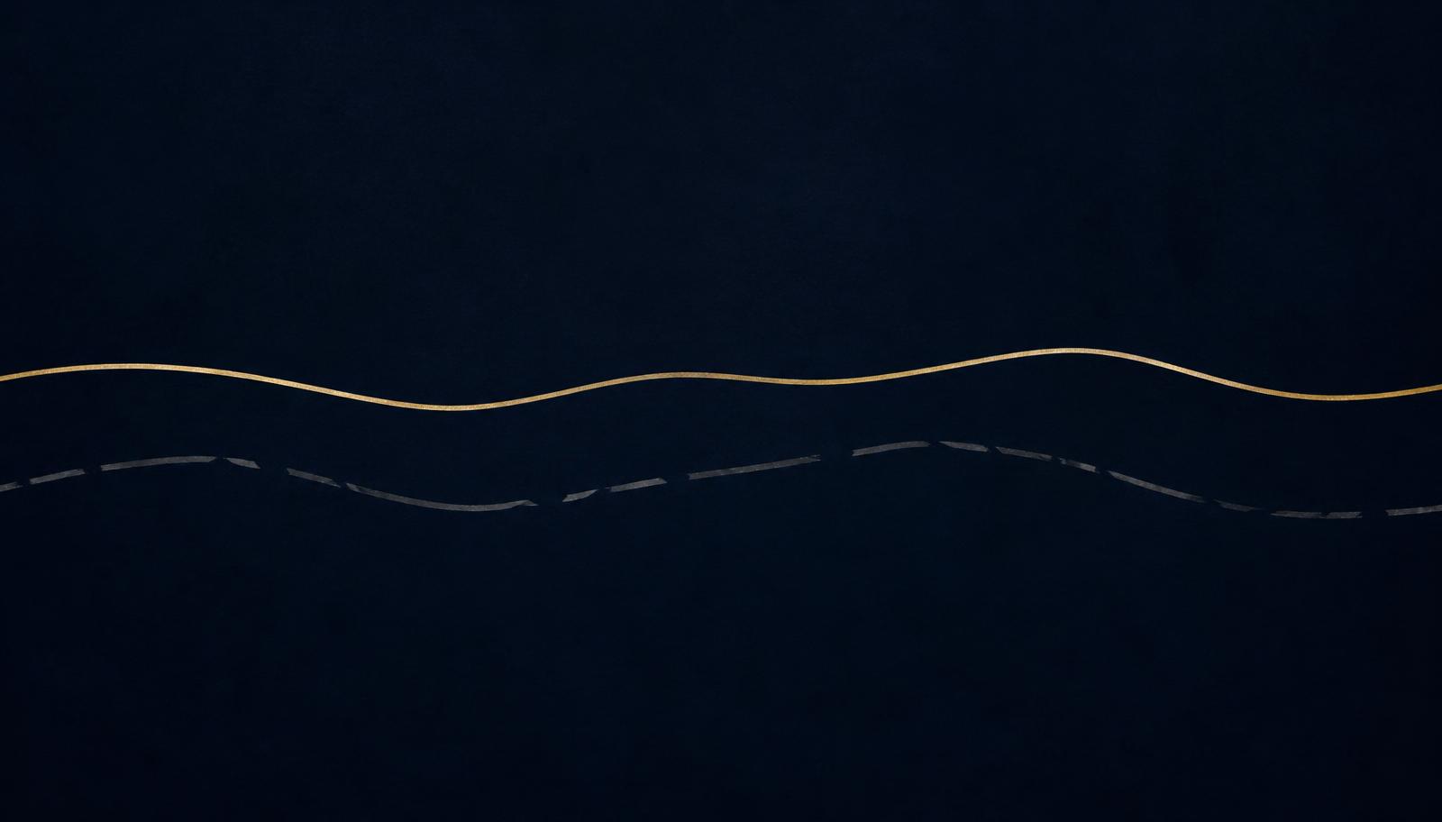 Abstract editorial illustration: one smooth continuous champagne-gold line running above a broken, fractured grey line.