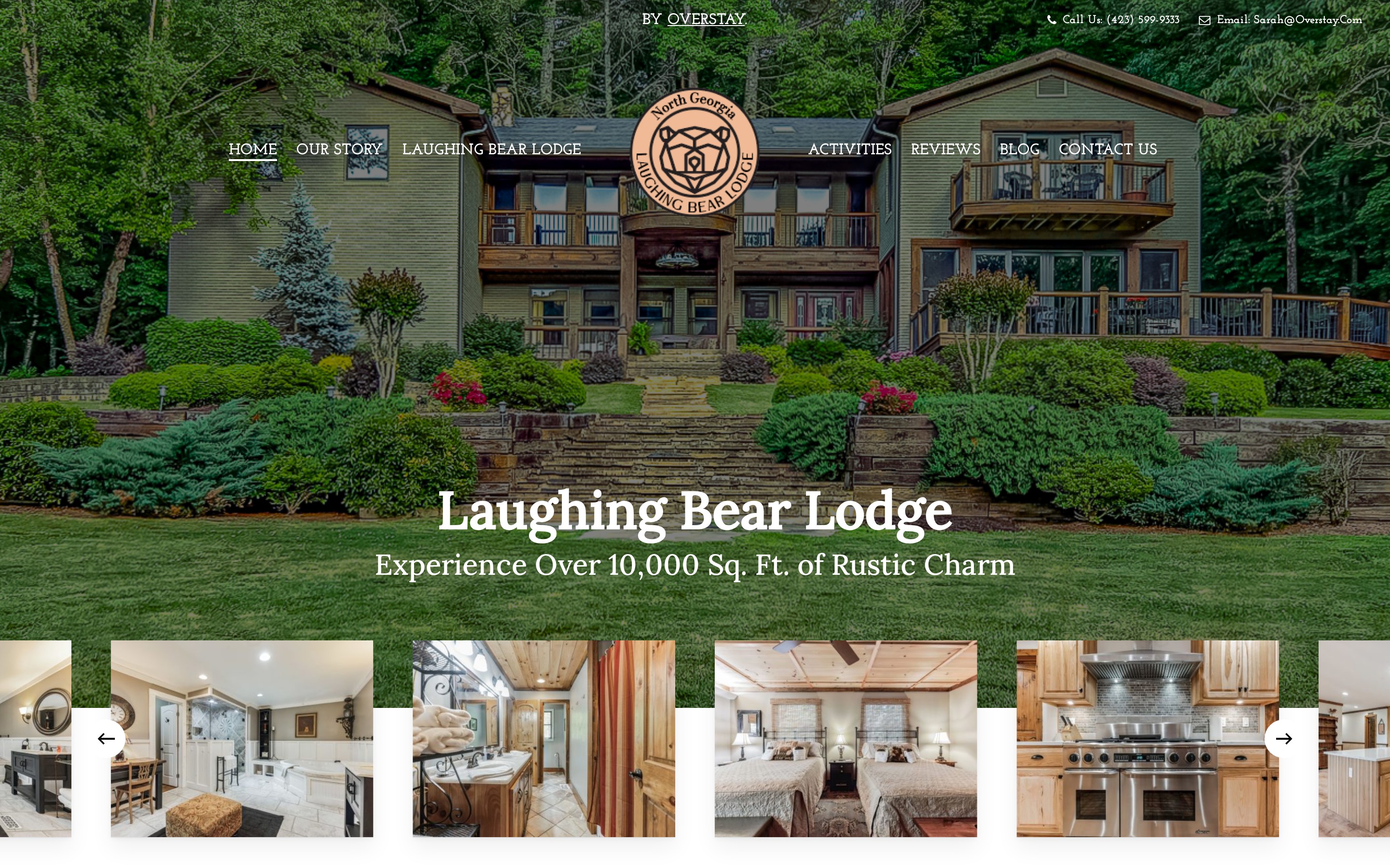 Laughing Bear Lodge live direct-booking website — Mountain cabin retreat brand